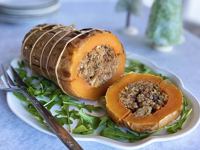 ROAST SQUASH WITH HOLIDAY STUFFING