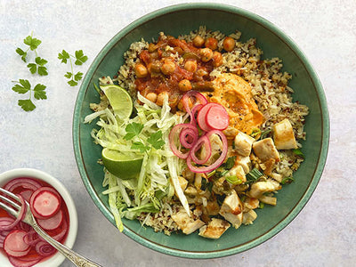 5-GRAIN BURRITO BOWL, CHICKEN AND PICKLED ONIONS