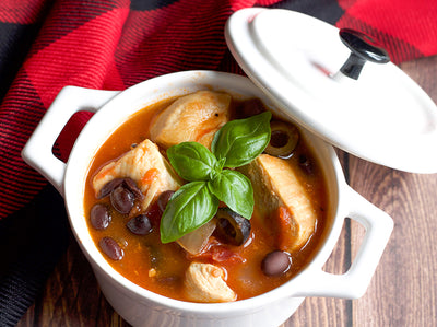 SLOW-COOKED CHICKEN WITH OLIVES AND FETA