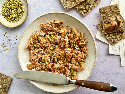 SALMON RILLETTES WITH HORSERADISH AND PISTACHIOS