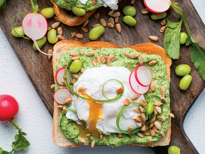 EDAMAME AND POACHED EGG SPREADS