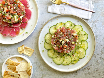 CARPACCIO DE CONCOMBRE ET TARTARE DE THON