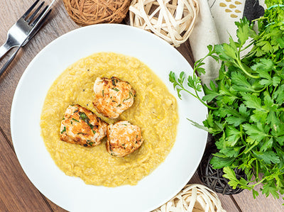 SOUPE DE MAÏS AUX BOULETTES DE DINDON