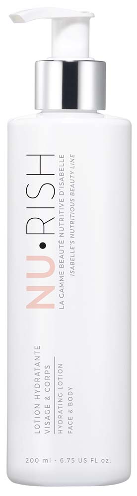 Photo de la lotion hydratante visage et corps, composé à 99,9% d'ingrédients d'origine naturelle, végane, et non testés sur les animaux. Photo of the moisturizing lotion face and body, composed of 99.9% of ingredients of natural origin, vegan, and not tested on animals.